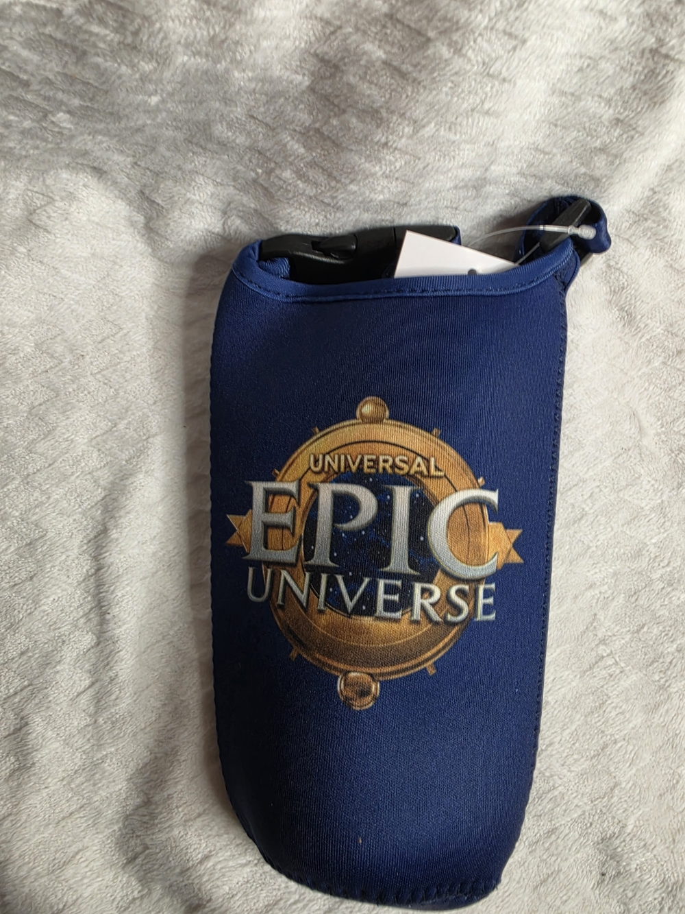 Universal Epic Universe Blue Drink Carrier Pouch with Gold Logo